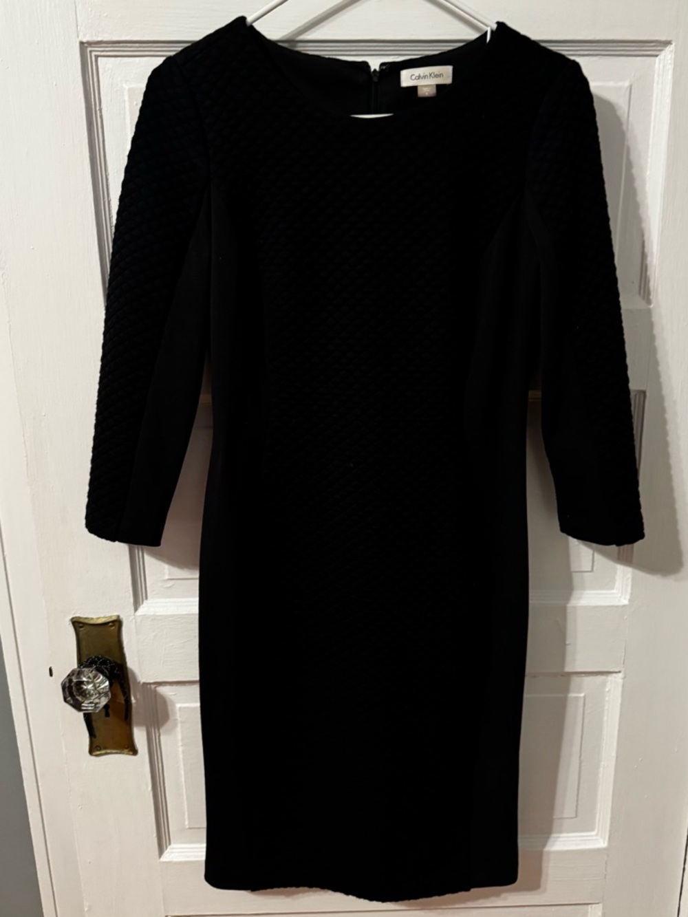 Calvin Klein Black Textured Midi Sheath Dress